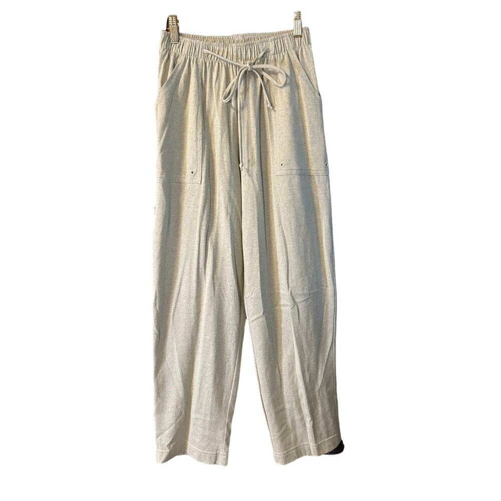 Aura Tyler Lounge Pants Set Elastic Waist Drawstring Beige Size L